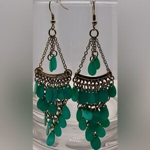 Boho Gold & Teal Chandelier Earrings